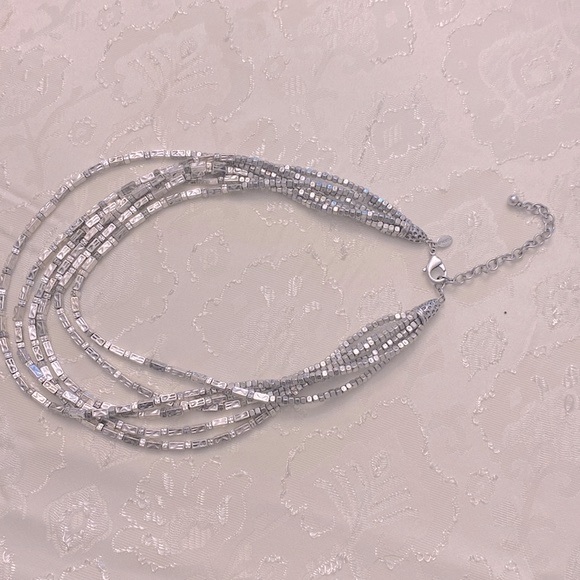 Chico’s multi strand silver tone necklace, contrasting tones, adjustable chain - Picture 6 of 10